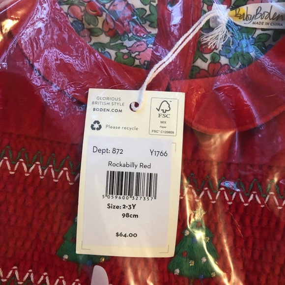 NWT Mini Boden Velvet Smocked Dress - Picture 6 of 6